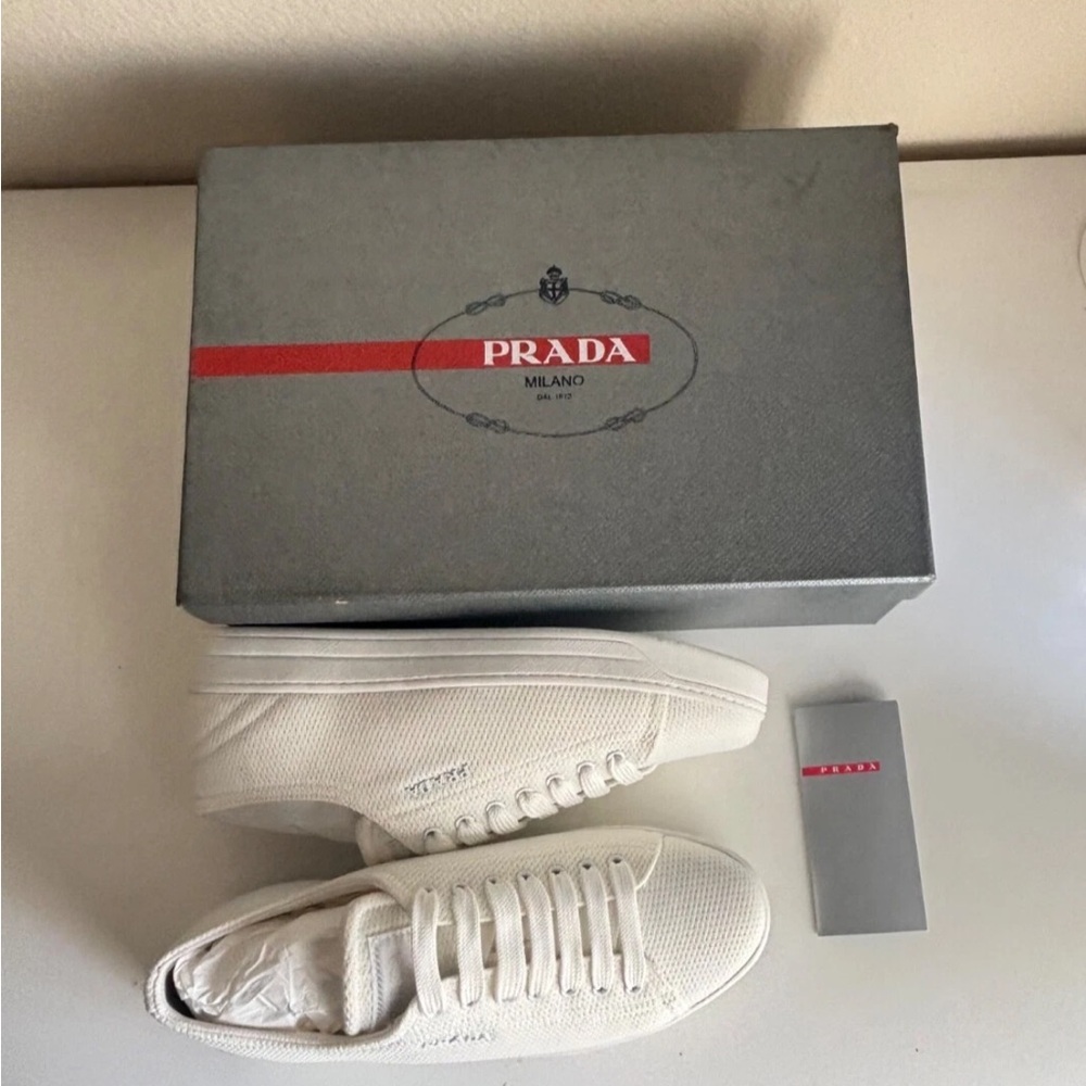 NIB Prada Caltazure Donna Low Top White Canvas Sneakers - Picture 2 of 14